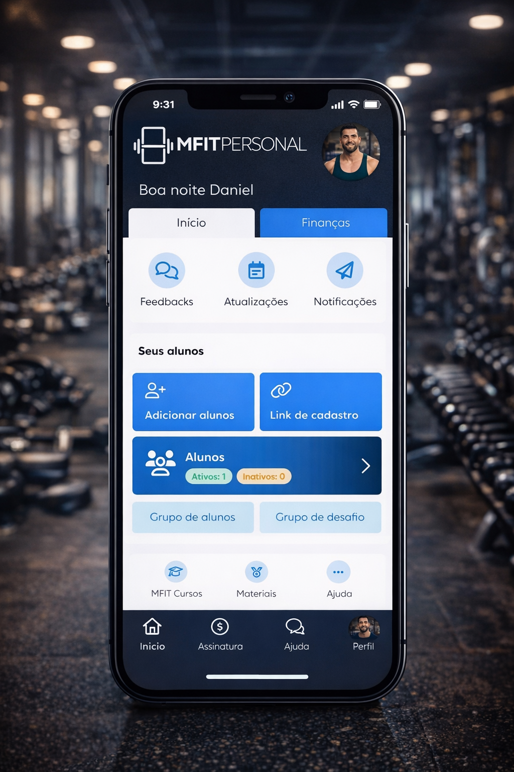 Visual do app de treino MFit Personal